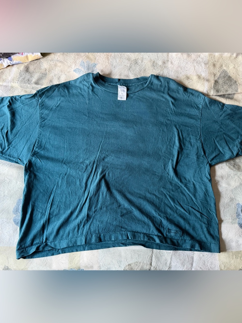 Vintage Women’s Danskin Teal Solid Crew Neck Short Sleeve Cotton T-Shirt Size L